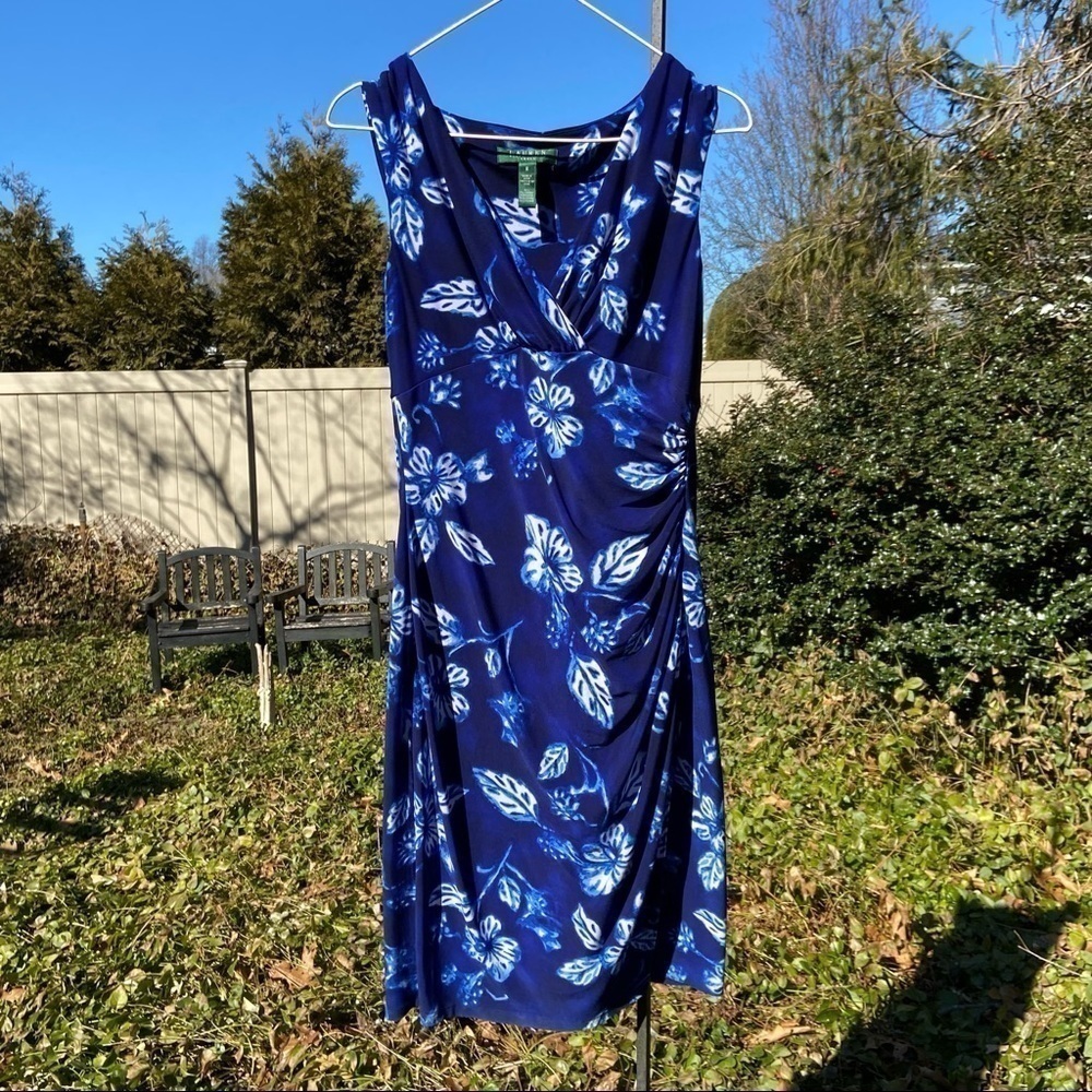 Ralph Lauren v-neck, cap sleeve knit. Perfect sundress. Ruched waist. Steal it.